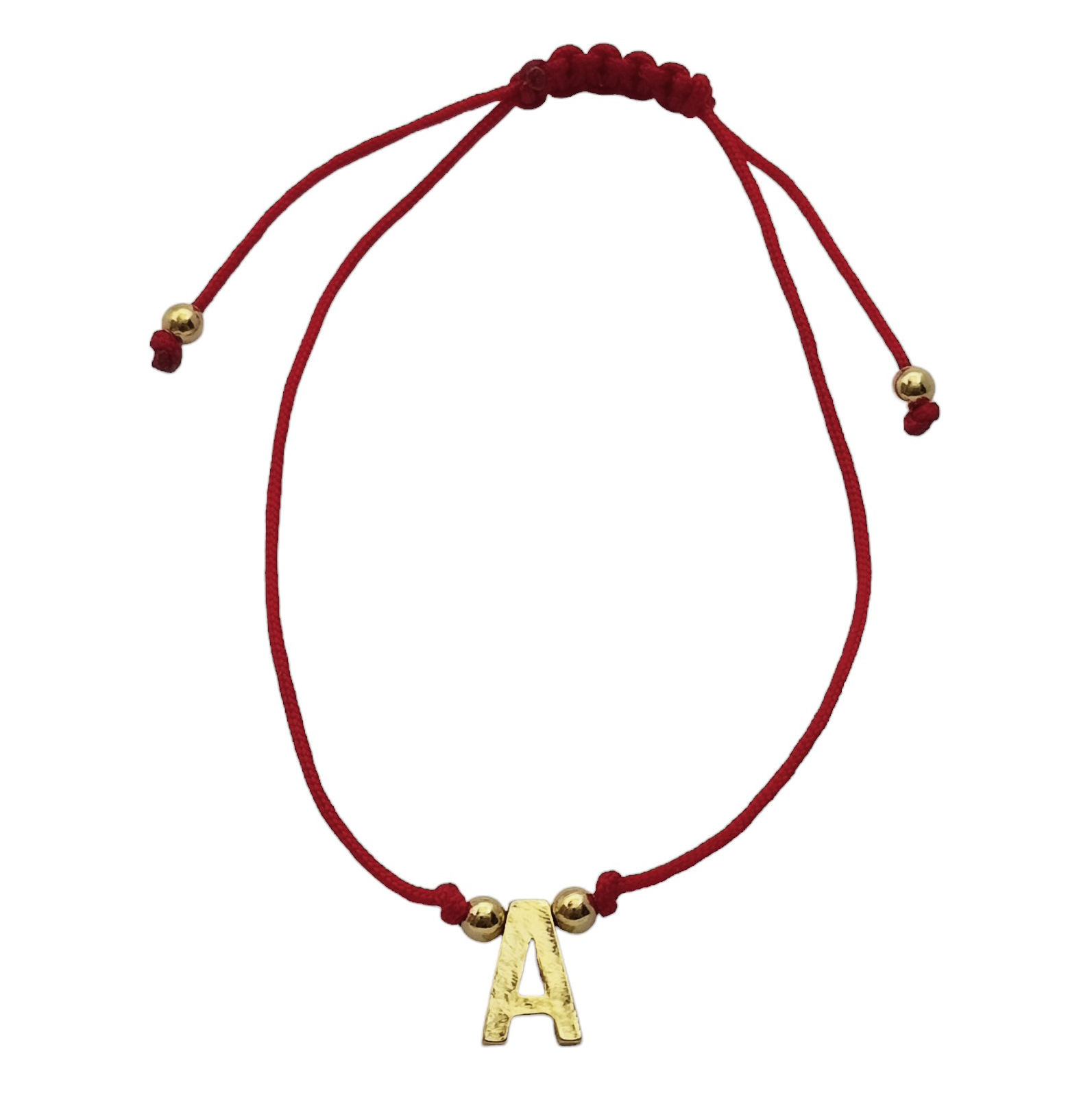 PULSERA ANDREA COGGIOLA JOYAS LETRA A CORDÓN ROJO ENCHAPADO ORO 18K - 1