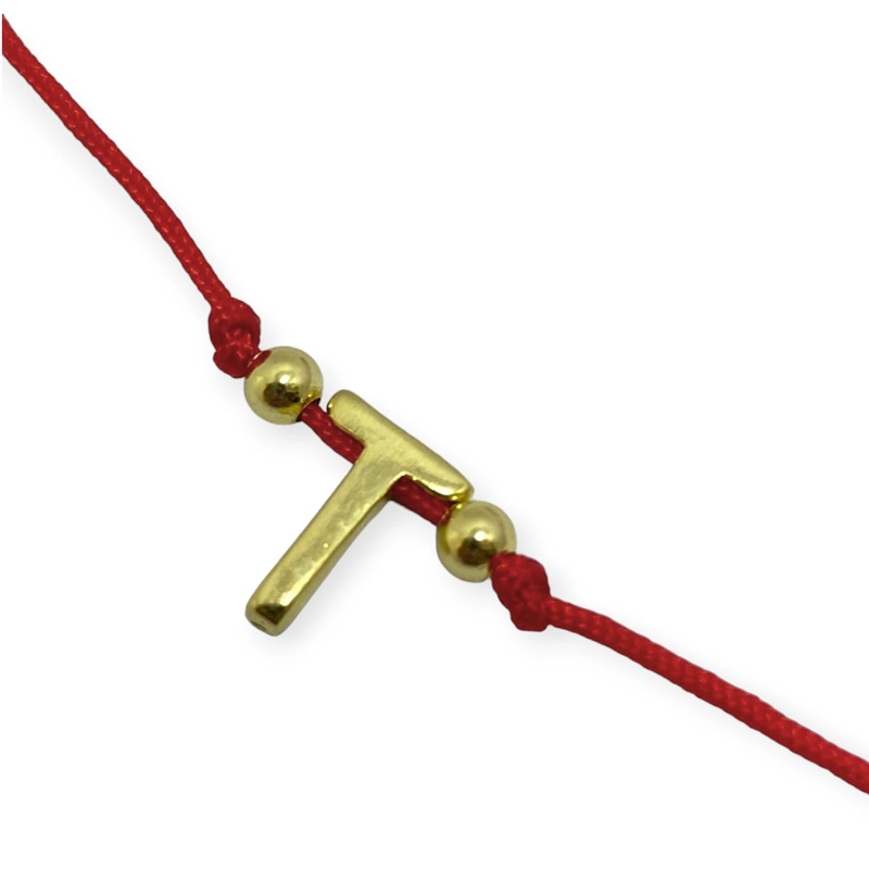 PULSERA ANDREA COGGIOLA JOYAS LETRA T CORDÓN ROJO ENCHAPADO ORO 18K - 2