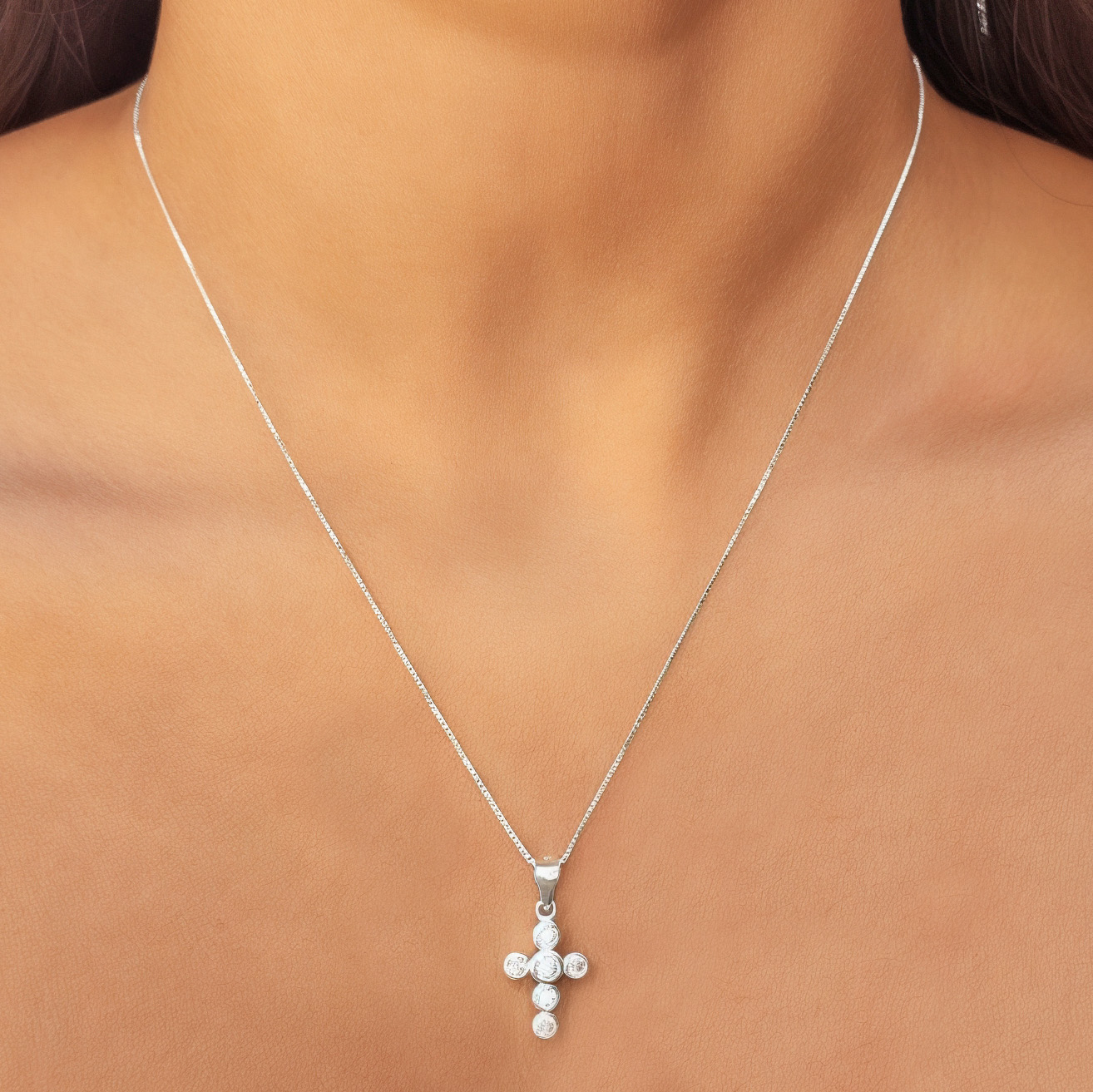COLLAR ANDREA COGGIOLA JOYAS PLATA FINA 925 CRUZ CIRCONES MINI - 3