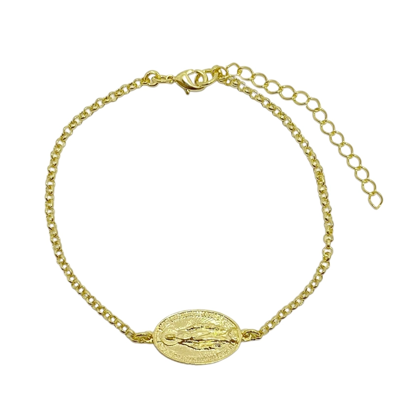 PULSERA CADENA ESLABON VIRGEN DE LOS RAYOS ENCHAPADO ORO 18K - 1