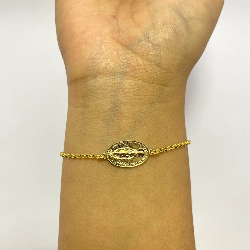 PULSERA CADENA ESLABON VIRGEN DE LOS RAYOS ENCHAPADO ORO 18K - 3