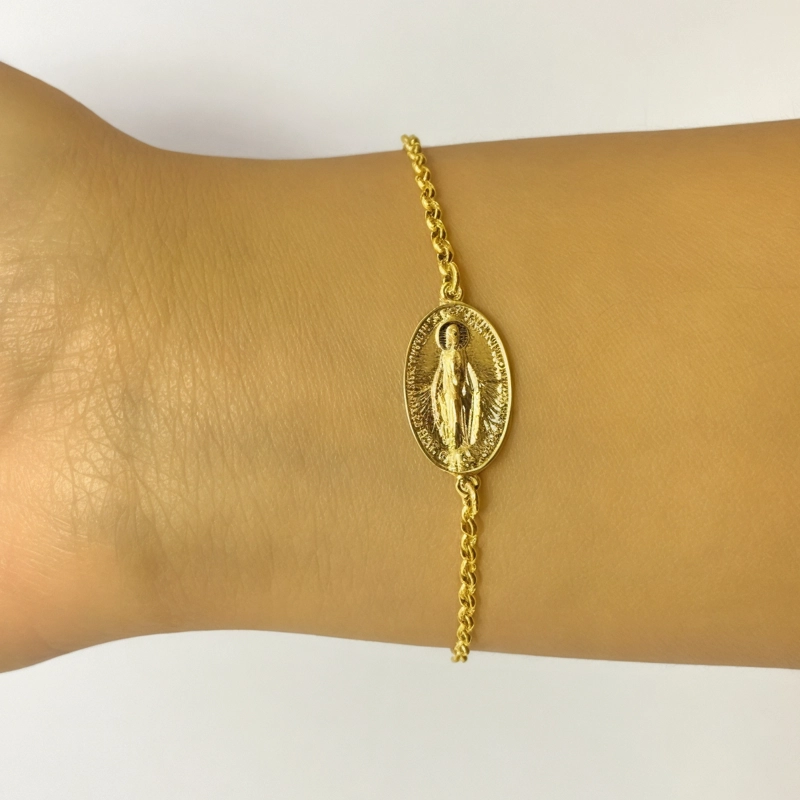 PULSERA CADENA ESLABON VIRGEN DE LOS RAYOS ENCHAPADO ORO 18K - 4