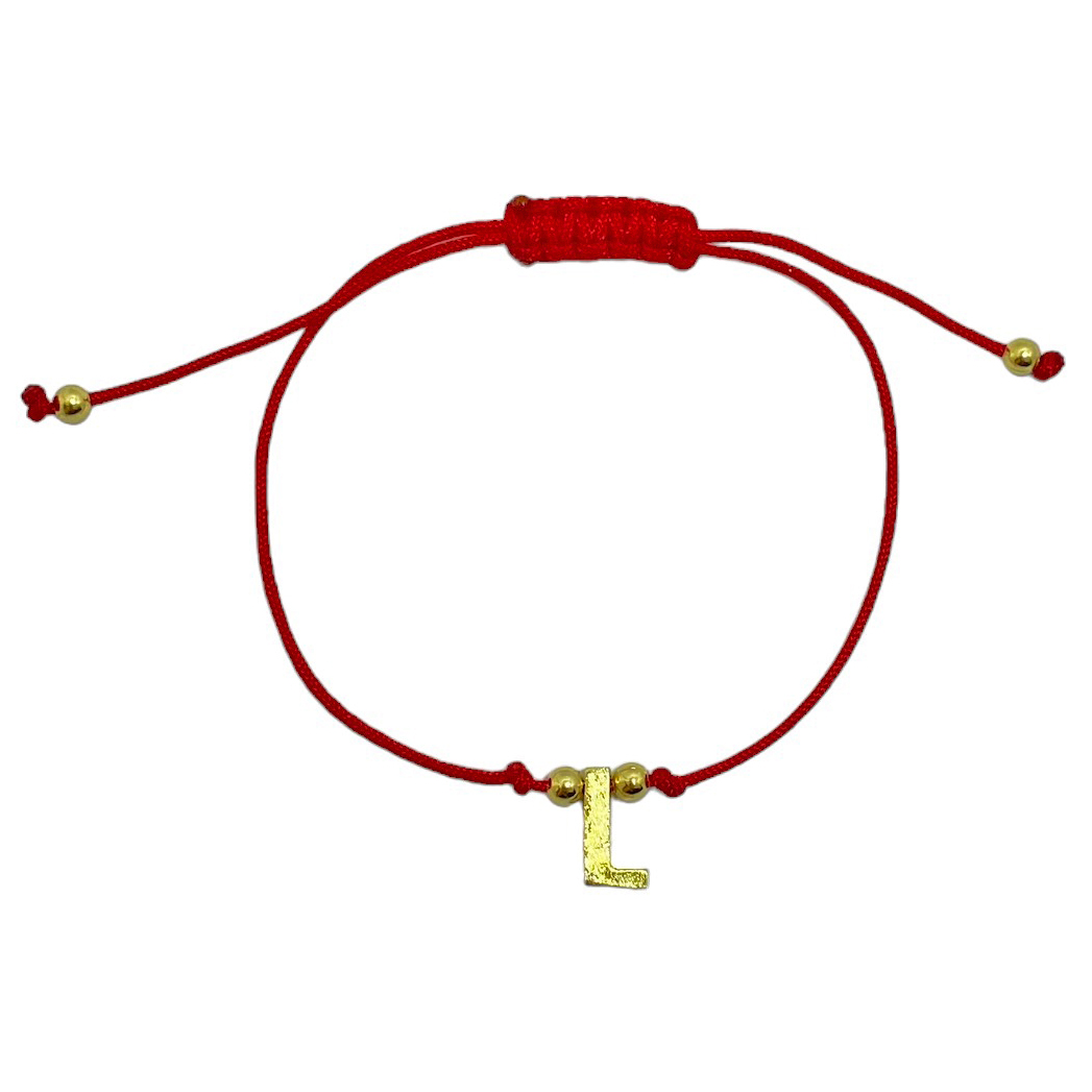 PULSERA ANDREA COGGIOLA JOYAS LETRA L CORDÓN ROJO ENCHAPADO ORO 18K - 1