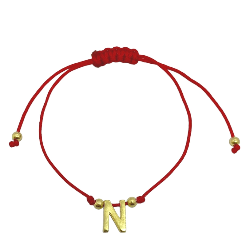 PULSERA ANDREA COGGIOLA JOYAS LETRA N CORDÓN ROJO ENCHAPADO ORO 18K - 1
