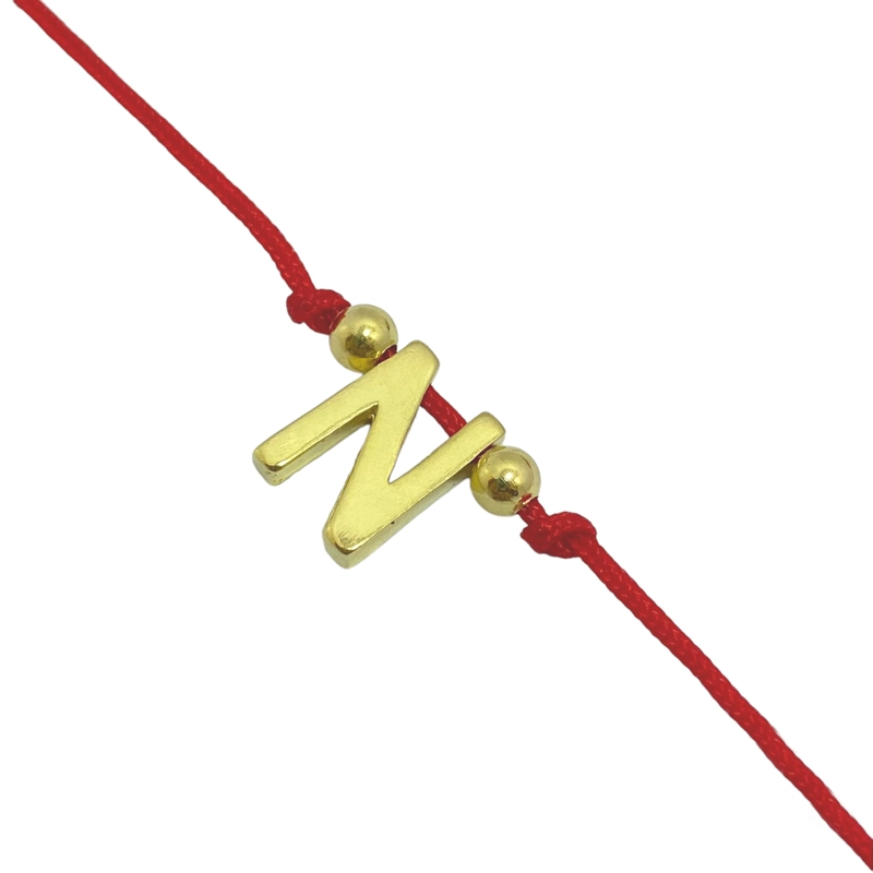 PULSERA ANDREA COGGIOLA JOYAS LETRA N CORDÓN ROJO ENCHAPADO ORO 18K - 2