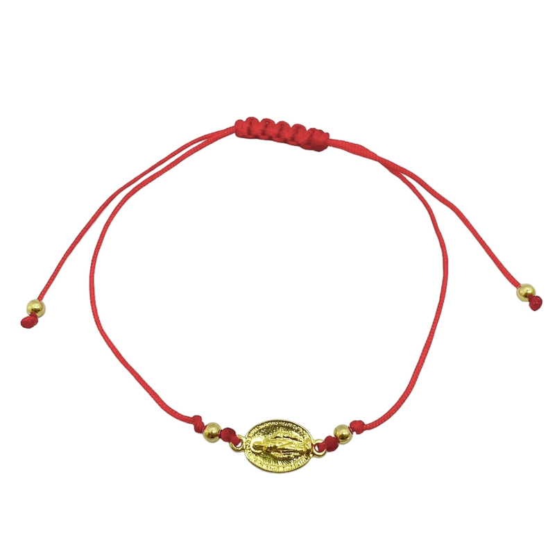 PULSERA ANDREA COGGIOLA JOYAS VIRGEN DE LOS RAYOS CORDÓN ROJO AJUSTABLE ENCHAPADO ORO 18K - 1