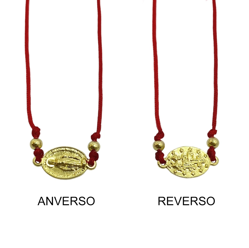 PULSERA ANDREA COGGIOLA JOYAS VIRGEN DE LOS RAYOS CORDÓN ROJO AJUSTABLE ENCHAPADO ORO 18K - 2