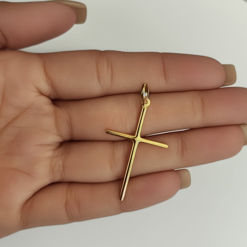 COLGANTE CRUZ GRANDE ENCHAPADO ORO 18K - 3