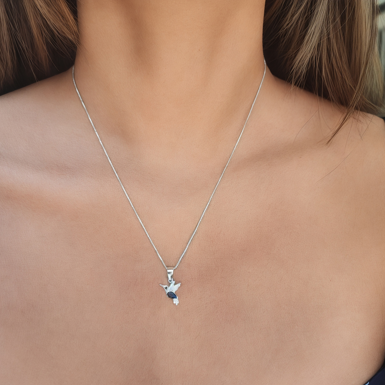 COLLAR ANDREA COGGIOLA JOYAS PLATA FINA 925 COLIBRÍ CIRCÓN AZUL - 4