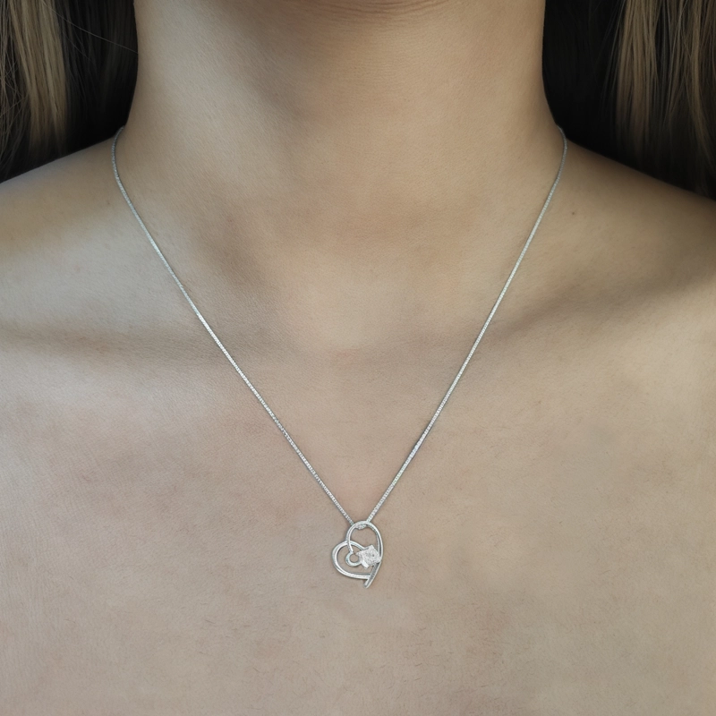 COLLAR ANDREA COGGIOLA JOYAS PLATA FINA 925 CORAZÓN CIRCÓN 45CM - 3
