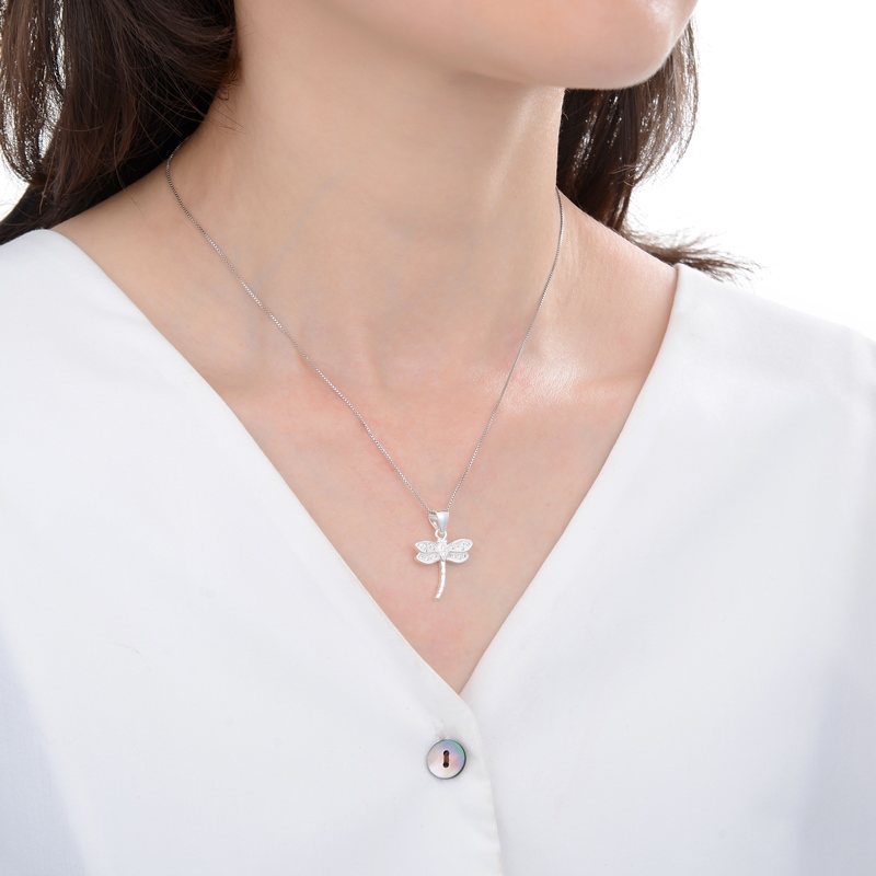 COLLAR ANDREA COGGIOLA JOYAS PLATA FINA 925 LIBÉLULA CIRCÓN BLANCO - 3