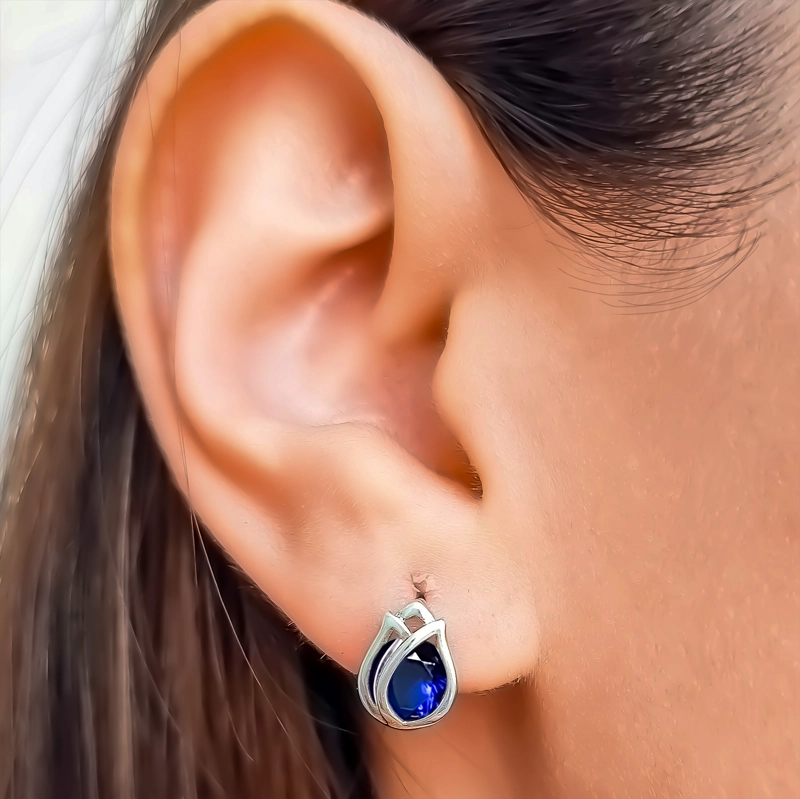 AROS ANDREA COGGIOLA JOYAS TULIPÁN CIRCÓN AZUL PLATA FINA 925 - 3
