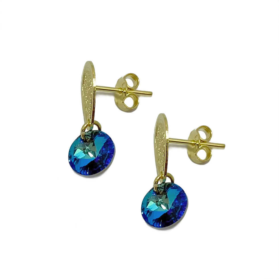AROS ANDREA COGGIOLA JOYAS ALICE CRISTAL AZÚL BERMUDA ENCHAPADO ORO 18K - 2