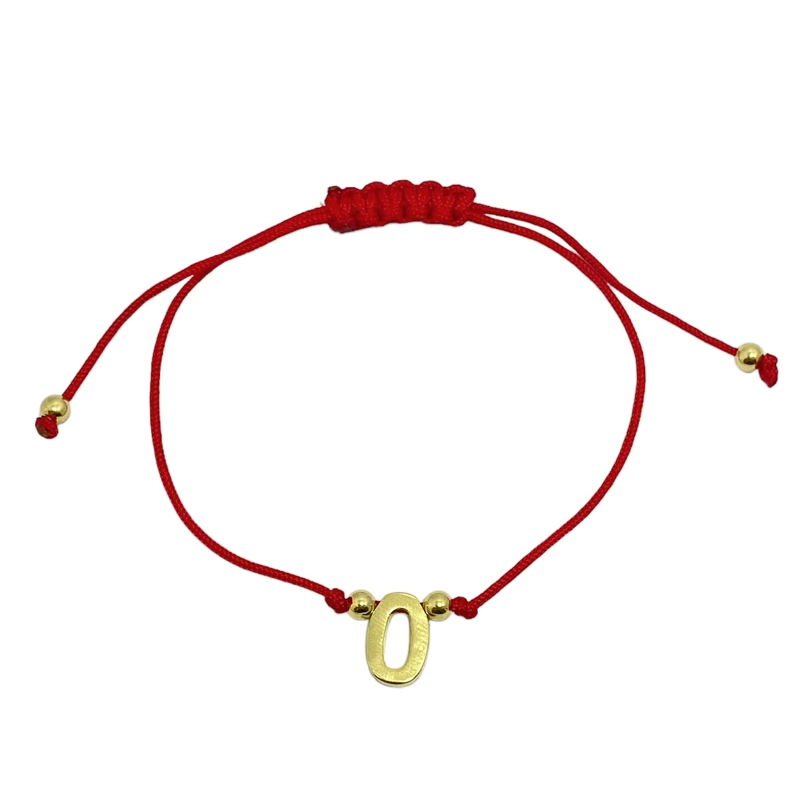 PULSERA ANDREA COGGIOLA JOYAS LETRA O CORDÓN ROJO ENCHAPADO ORO 18K - 1