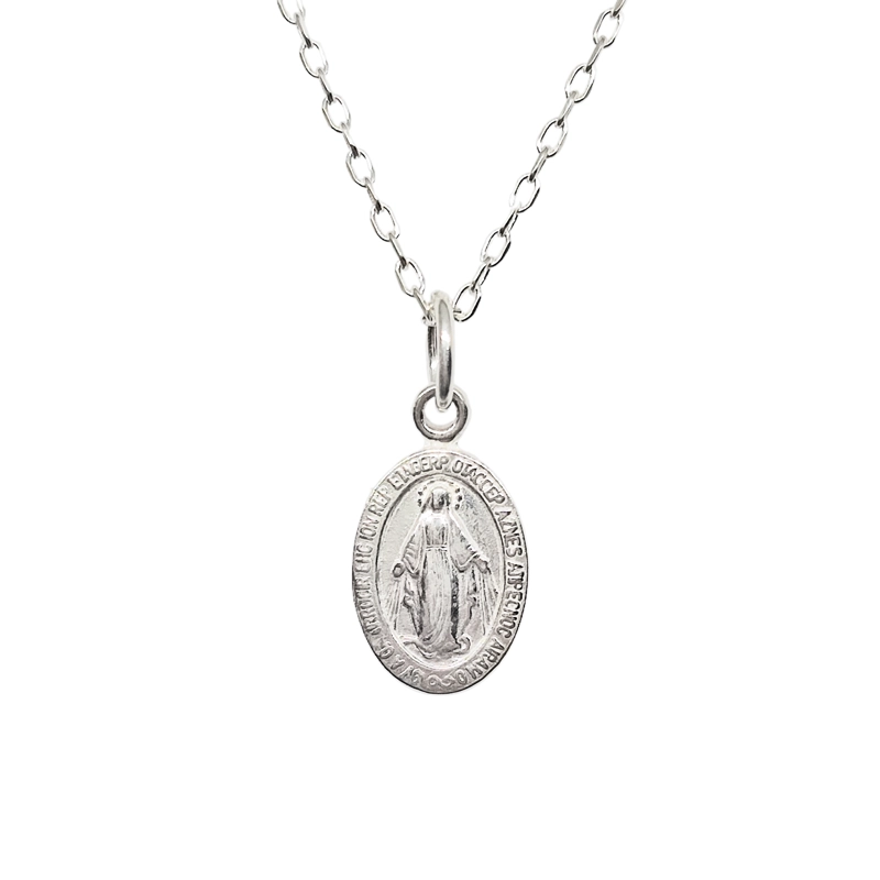 COLLAR ANDREA COGGIOLA JOYAS PLATA FINA 925 MEDALLA VIRGEN RAYOS PEQUEÑA - 1