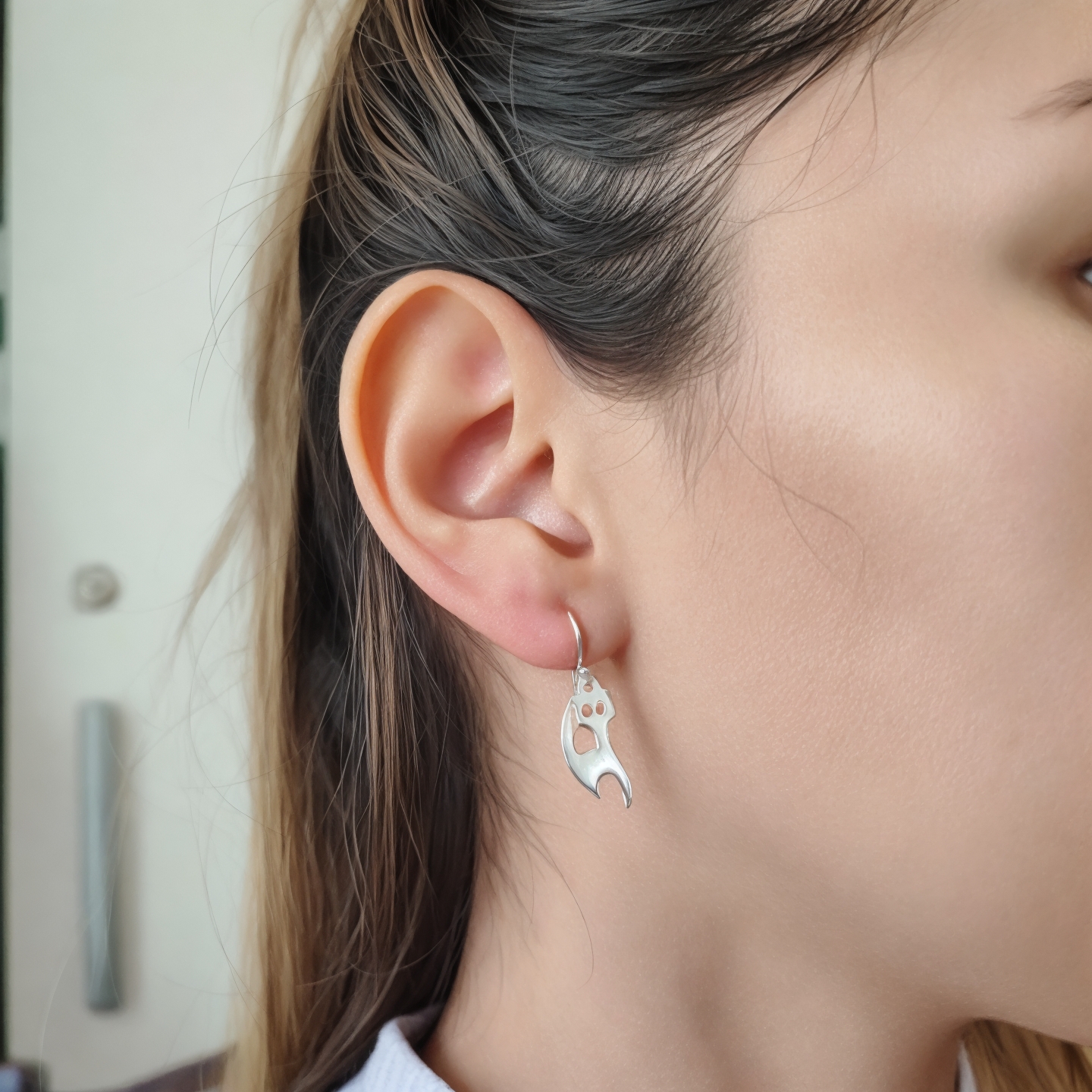 AROS ANDREA COGGIOLA JOYAS GATO PLANO COLGANTE GANCHO PLATA FINA 925 - 2