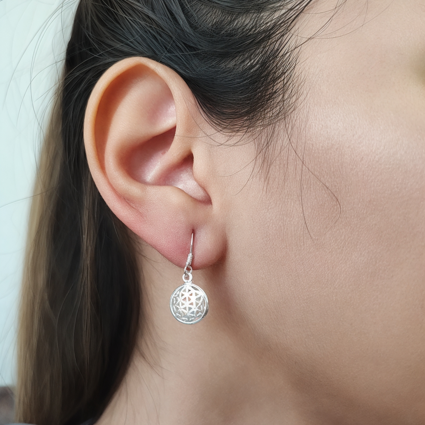 AROS ANDREA COGGIOLA JOYAS FLOR DE LA VIDA GANCHO PLATA FINA 925 - 2