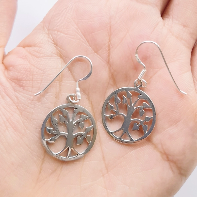 AROS ANDREA COGGIOLA JOYAS ÁRBOL DE LA VIDA HOJAS COLGANTE GANCHO PLATA FINA 925 - 2