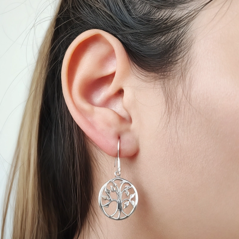 AROS ANDREA COGGIOLA JOYAS ÁRBOL DE LA VIDA HOJAS COLGANTE GANCHO PLATA FINA 925 - 3