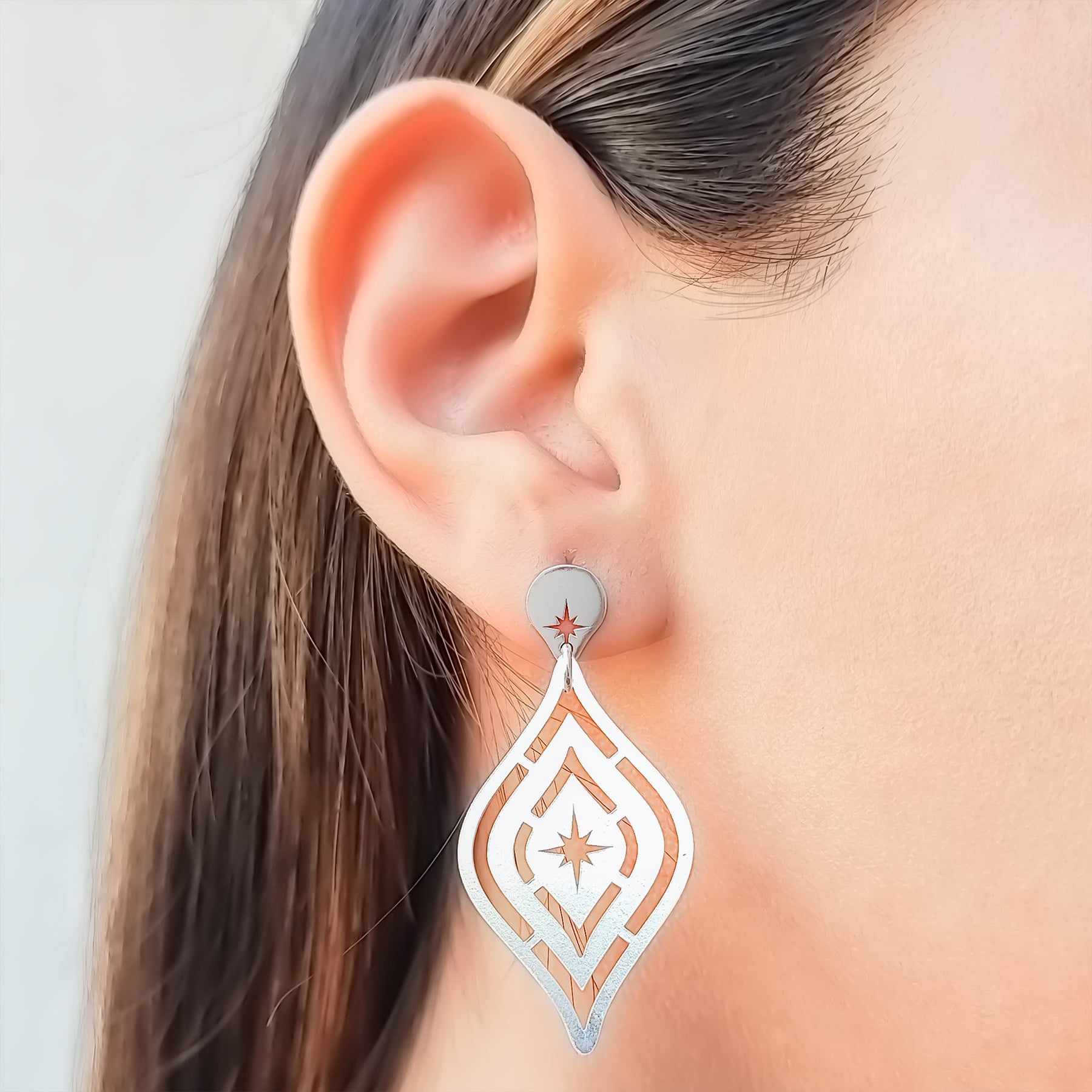 AROS ANDREA COGGIOLA JOYAS COLGANTES HOJA CALADA ESTRELLA PLATA FINA 925 - 3