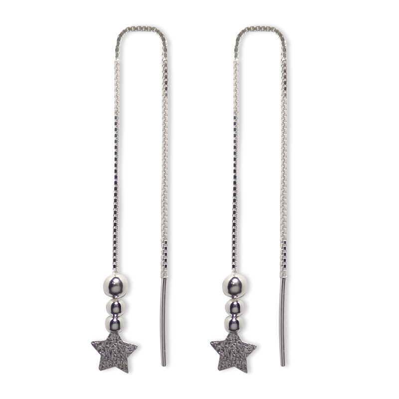 AROS ANDREA COGGIOLA JOYAS COLGANTE CADENA VENECIANA ESTRELLA SATINADA BOLITAS PLATA FINA 925 - 1