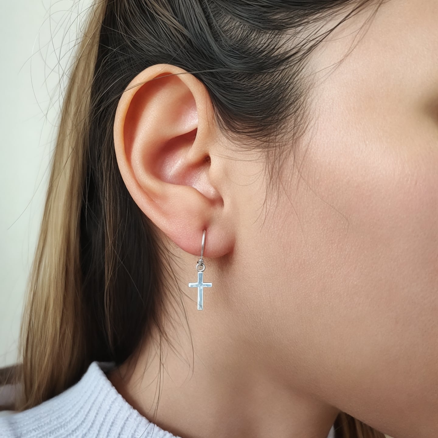 AROS ANDREA COGGIOLA JOYAS CRUZ MINI COLGANTE GANCHO PLATA FINA 925 - 3