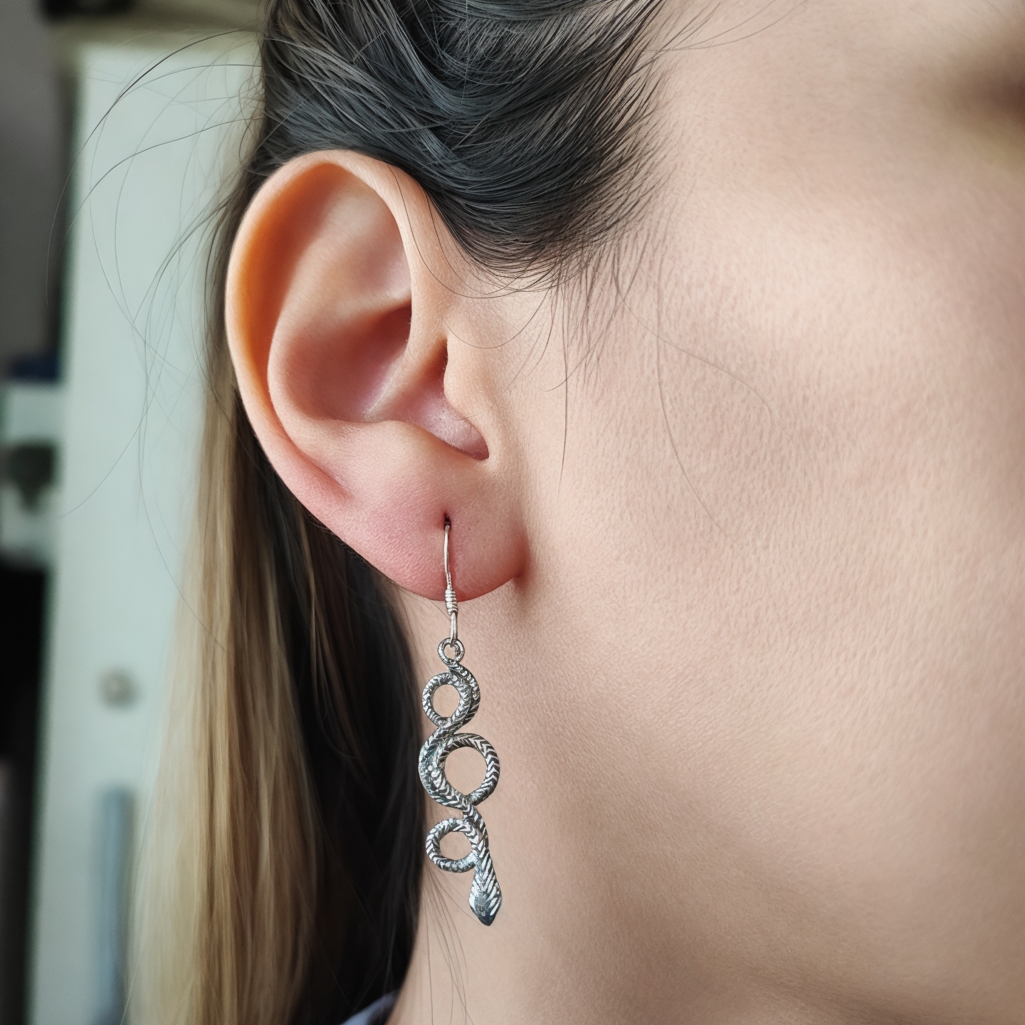 AROS ANDREA COGGIOLA JOYAS SERPIENTE COLGANTE GANCHO PLATA FINA 925 ENVEJECIDA - 4