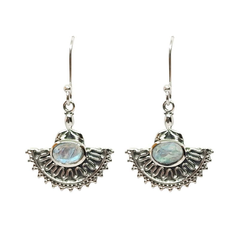 AROS ANDREA COGGIOLA JOYAS KERANI PIEDRA LUNA PLATA FINA 925 - 1