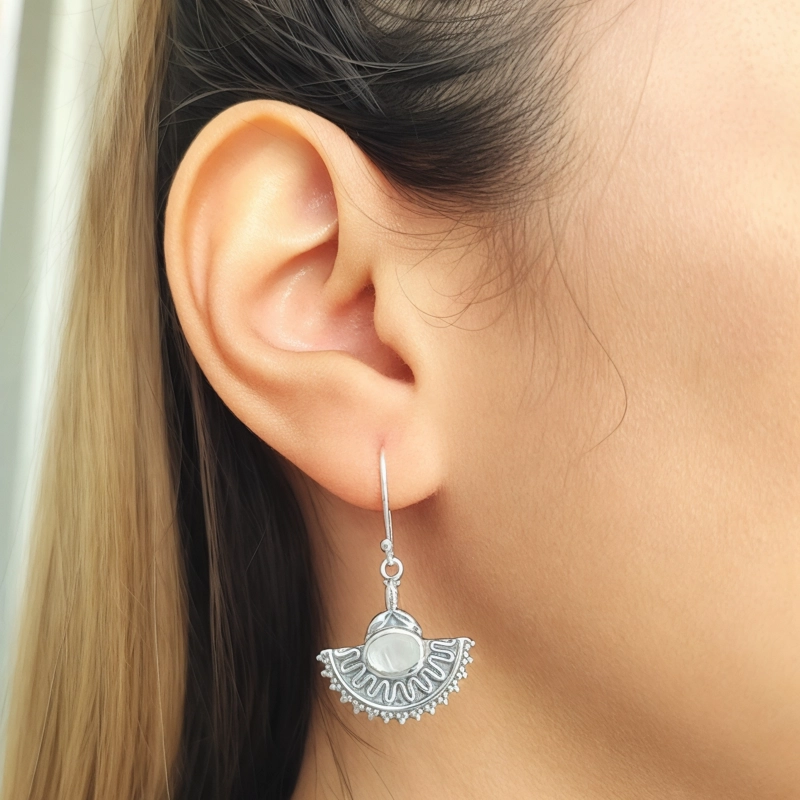 AROS ANDREA COGGIOLA JOYAS KERANI PIEDRA LUNA PLATA FINA 925 - 3