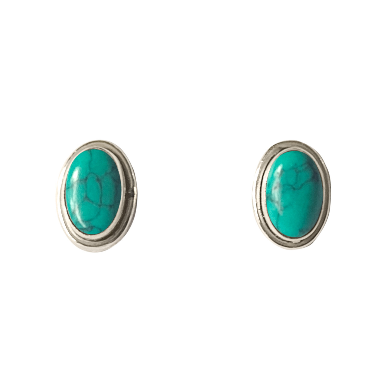 AROS ANDREA COGGIOLA JOYAS BOTÓN ÓVALO TURQUESA PLATA FINA 925 - 1