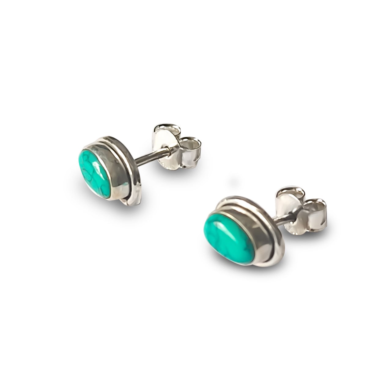 AROS ANDREA COGGIOLA JOYAS BOTÓN ÓVALO TURQUESA PLATA FINA 925 - 2