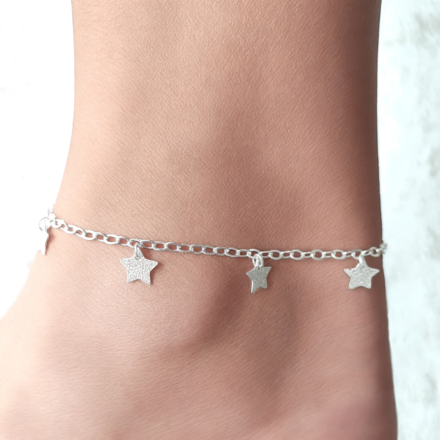 TOBILLERA ANDREA COGGIOLA JOYAS ESTRELLAS SATINADAS PLATA FINA 925 - 2