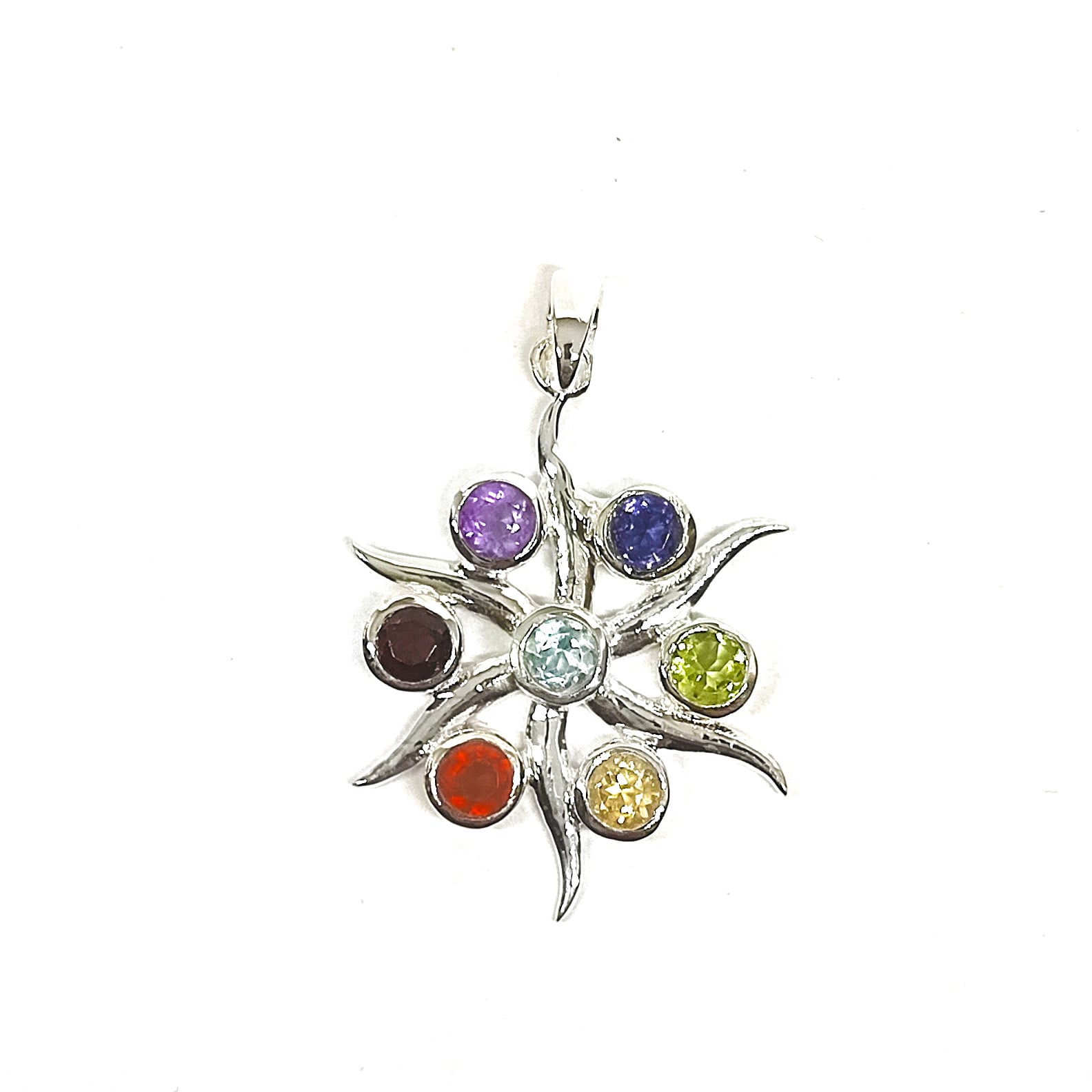 COLGANTE 7 CHAKRAS PIEDRAS NATURALES PLATA FINA 925 - 1