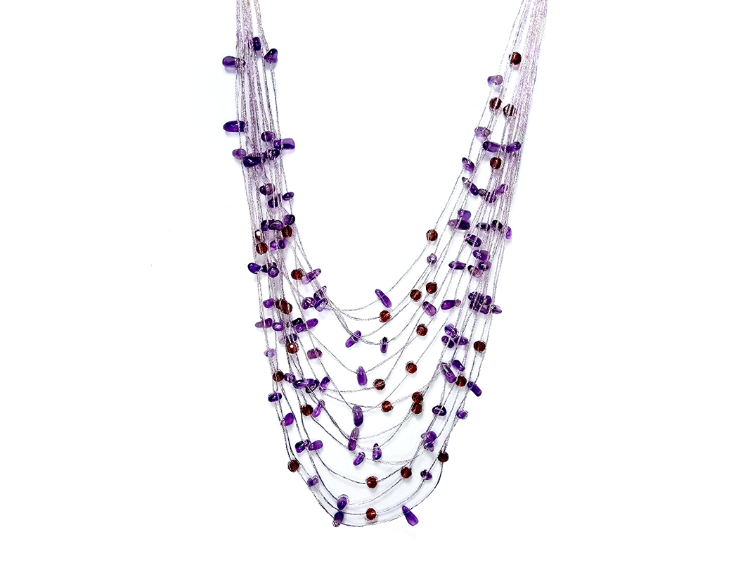 COLLAR ANDREA COGGIOLA JOYAS PLATA CHIPS AMATISTA Y CRISTALES HILO DE SEDA - 1