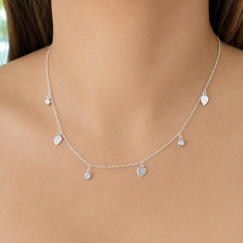 COLLAR ANDREA COGGIOLA JOYAS PLATA FINA 925 CORAZÓN CIRCÓN REDONDO - 4