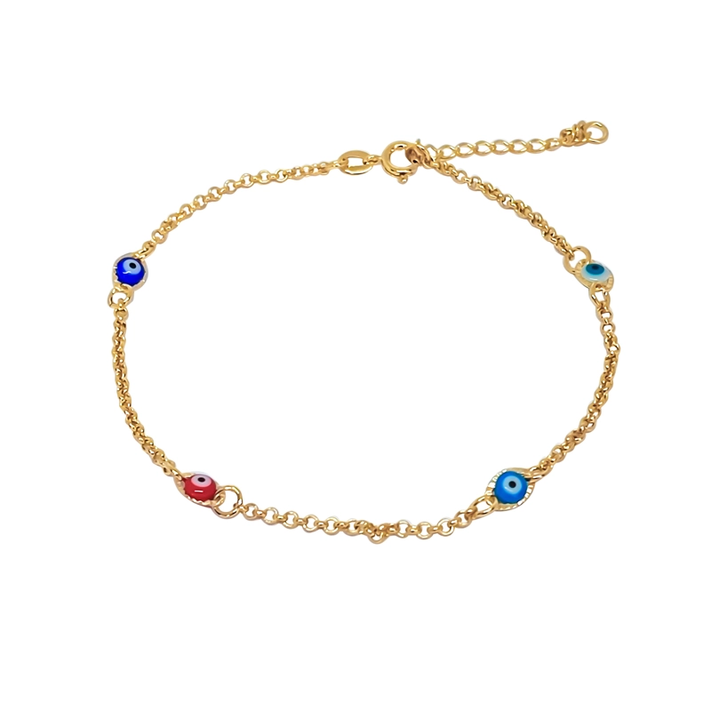 TOBILLERA ANDREA COGGIOLA JOYAS OJOS TURCOS COLORES ENCHAPADA ORO 18K - 1