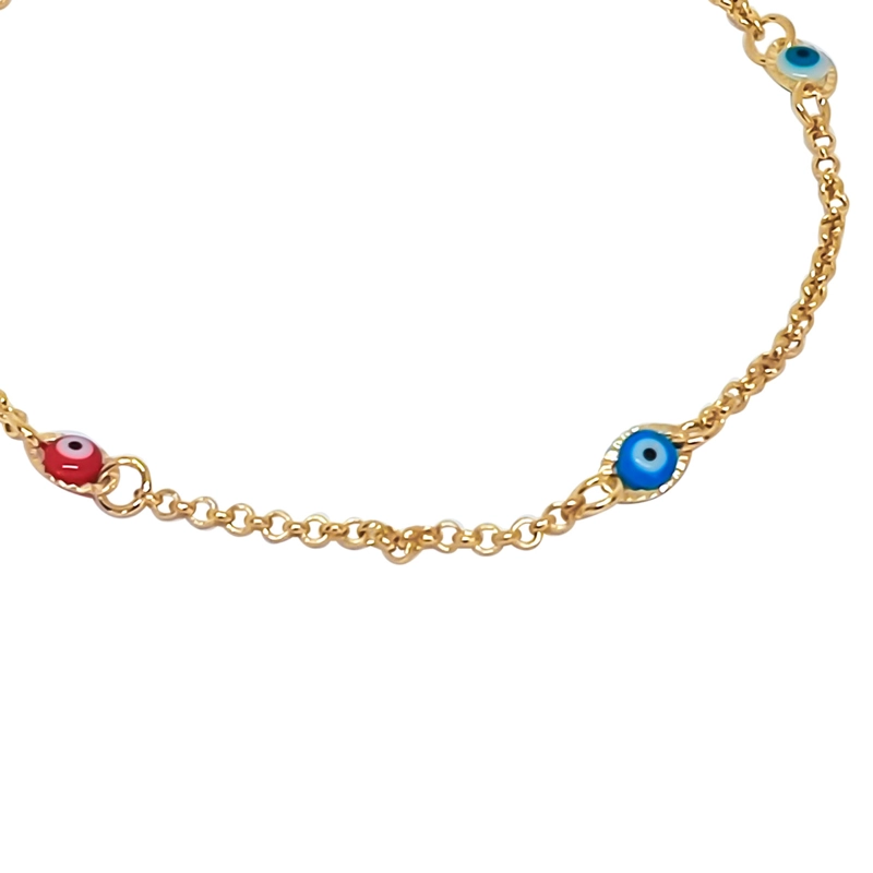TOBILLERA ANDREA COGGIOLA JOYAS OJOS TURCOS COLORES ENCHAPADA ORO 18K - 2