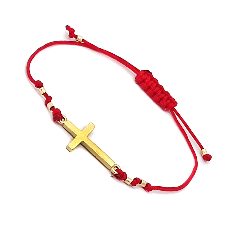 PULSERA ANDREA COGGIOLA JOYAS CRUZ ENCHAPADO ORO 18K CORDON ROJO