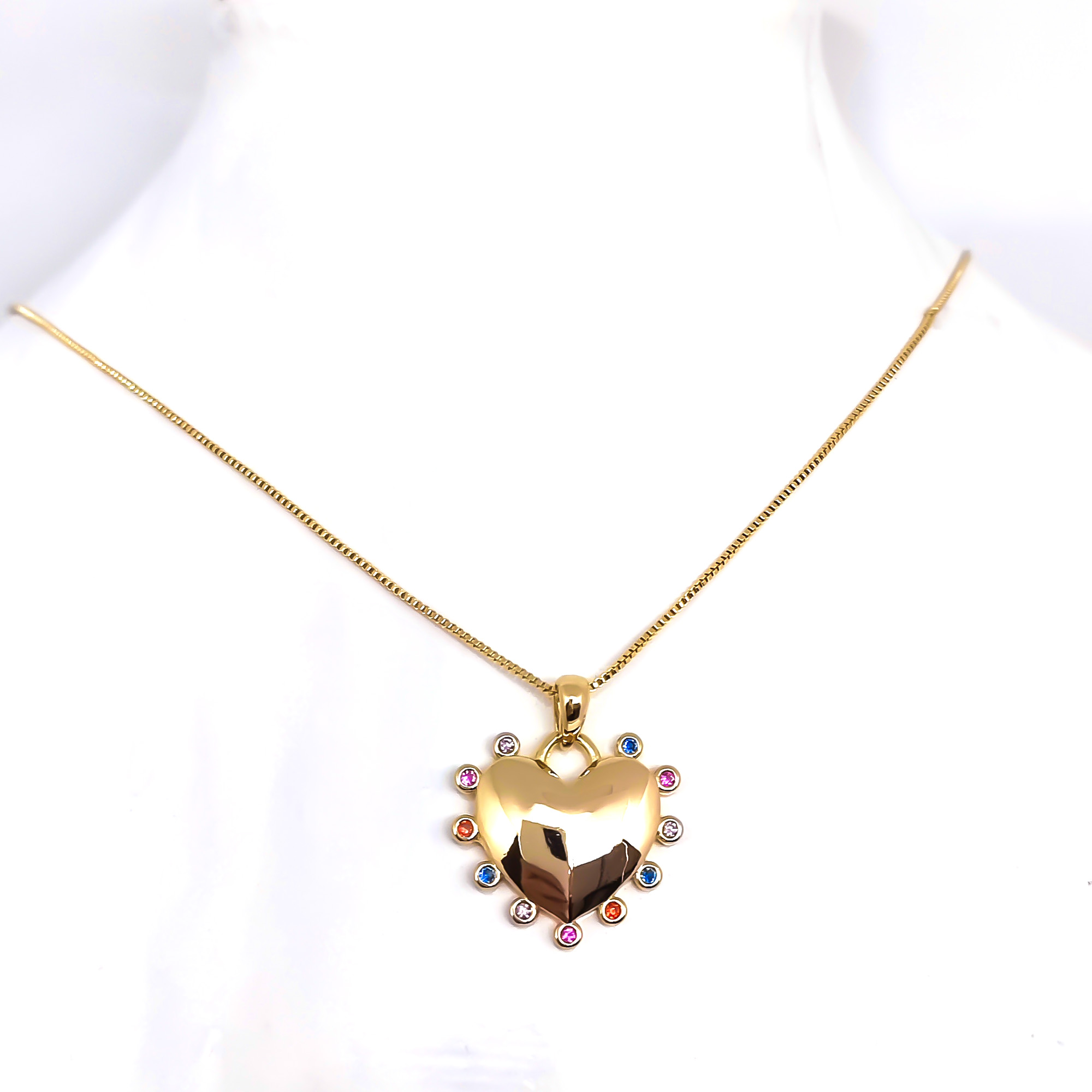 COLLAR ANDREA COGGIOLA JOYAS ENCHAPADO ORO 18K CORAZÓN CIRCONES COLORES - 1
