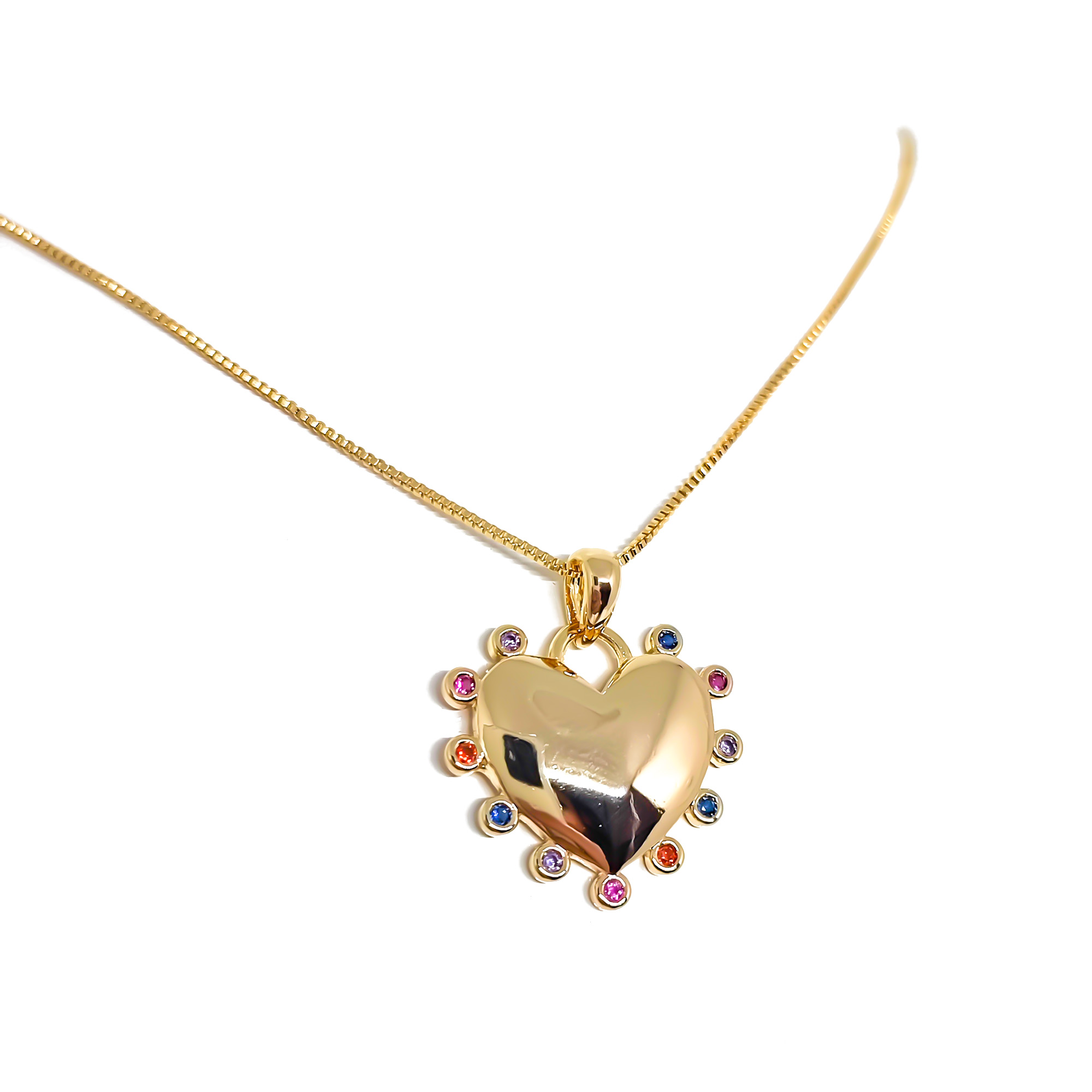 COLLAR ANDREA COGGIOLA JOYAS ENCHAPADO ORO 18K CORAZÓN CIRCONES COLORES - 2