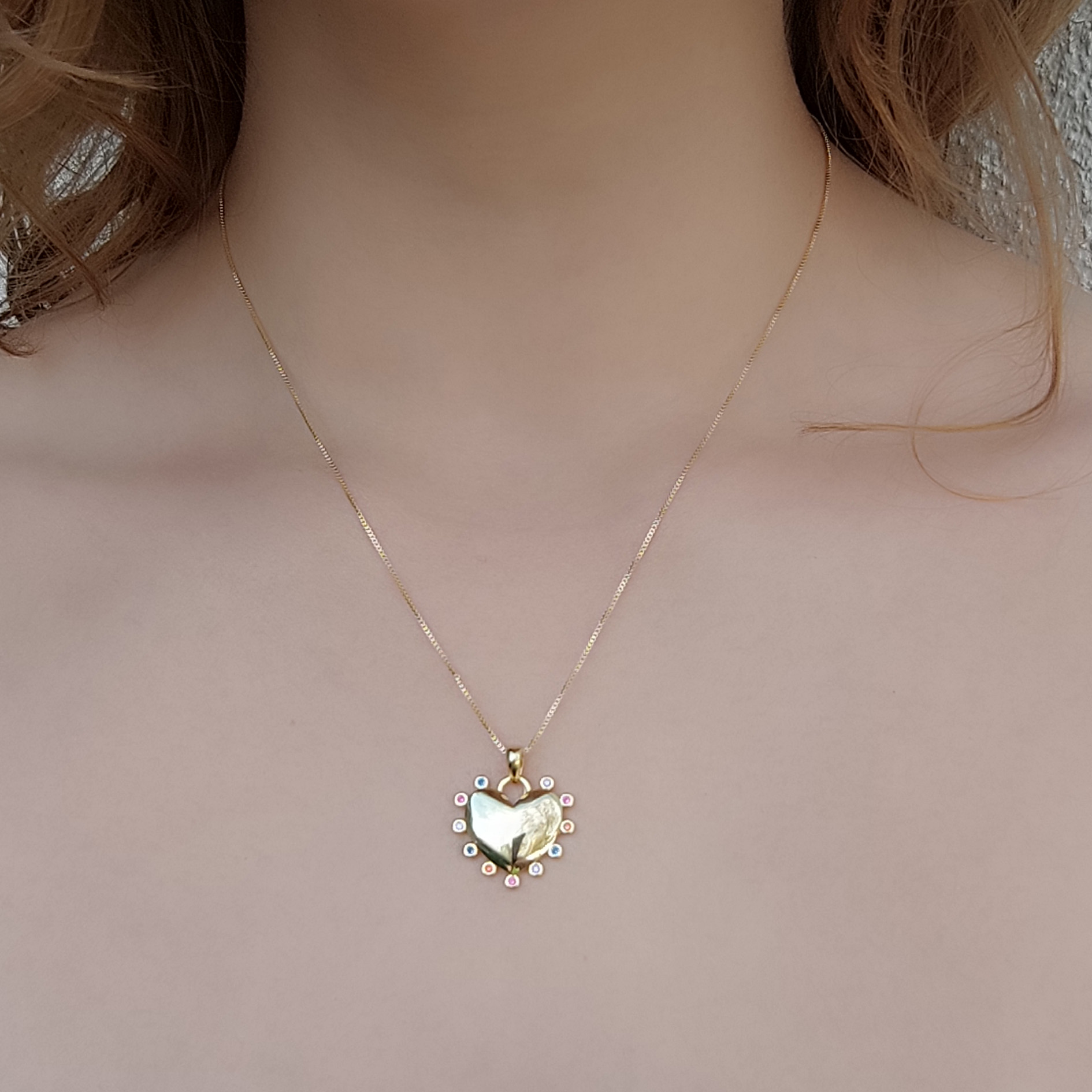 COLLAR ANDREA COGGIOLA JOYAS ENCHAPADO ORO 18K CORAZÓN CIRCONES COLORES - 3