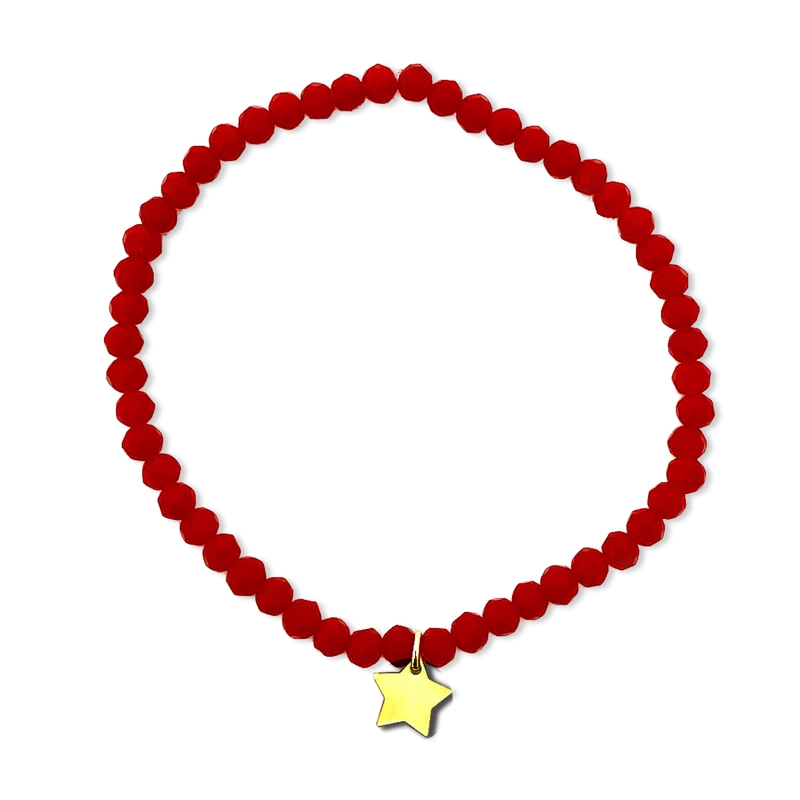 PULSERA ANDREA COGGIOLA JOYAS ESTRELLA ELÁSTICADA CRISTALES ROJO ENCHAPADO ORO 18K - 1