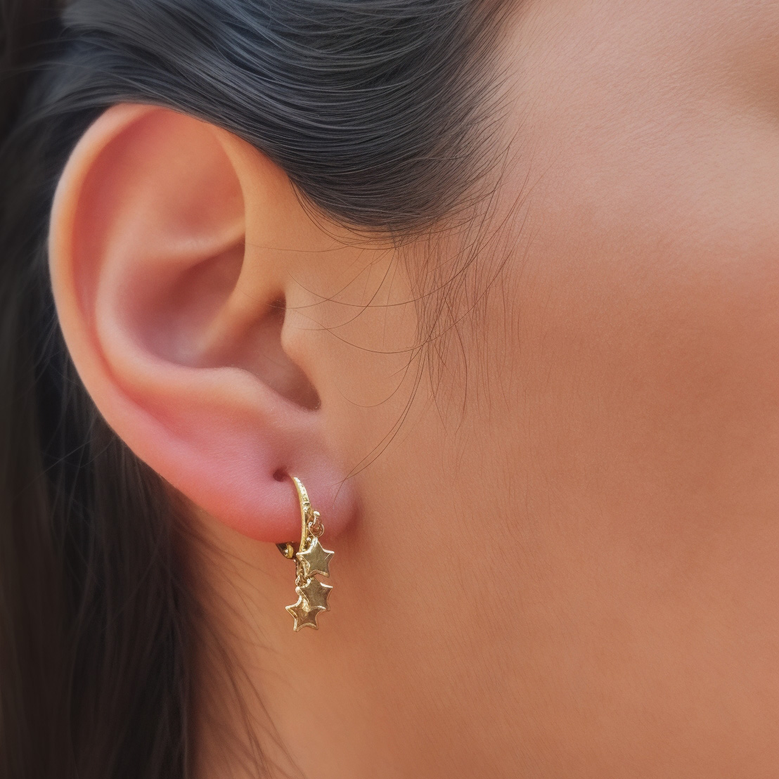 AROS ANDREA COGGIOLA JOYAS ARGOLLAS TRES ESTRELLAS ENCHAPADO ORO 18K - 3