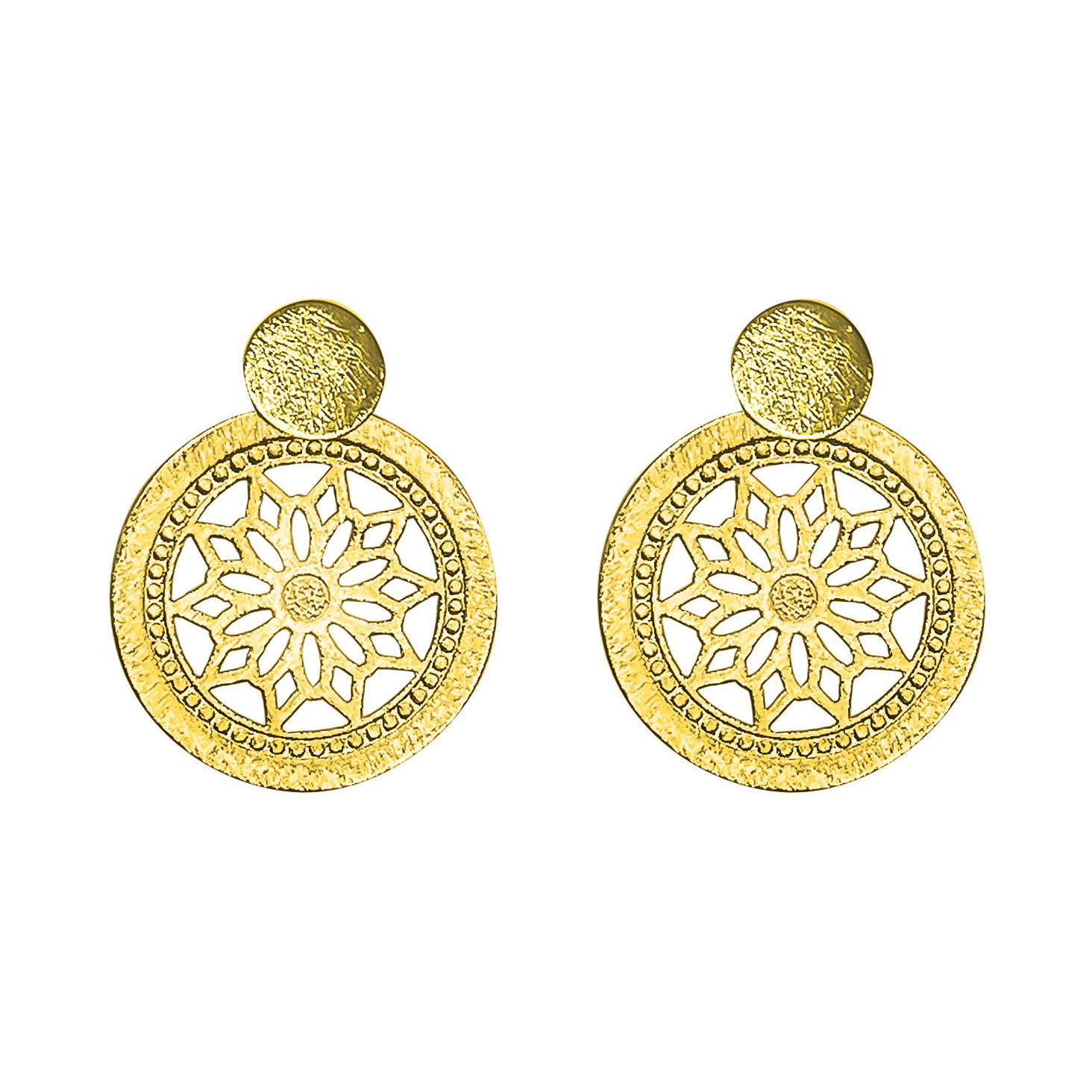 AROS ANDREA COGGIOLA JOYAS REDONDOS FLOR CALADA ENCHAPADO ORO 18K - 1