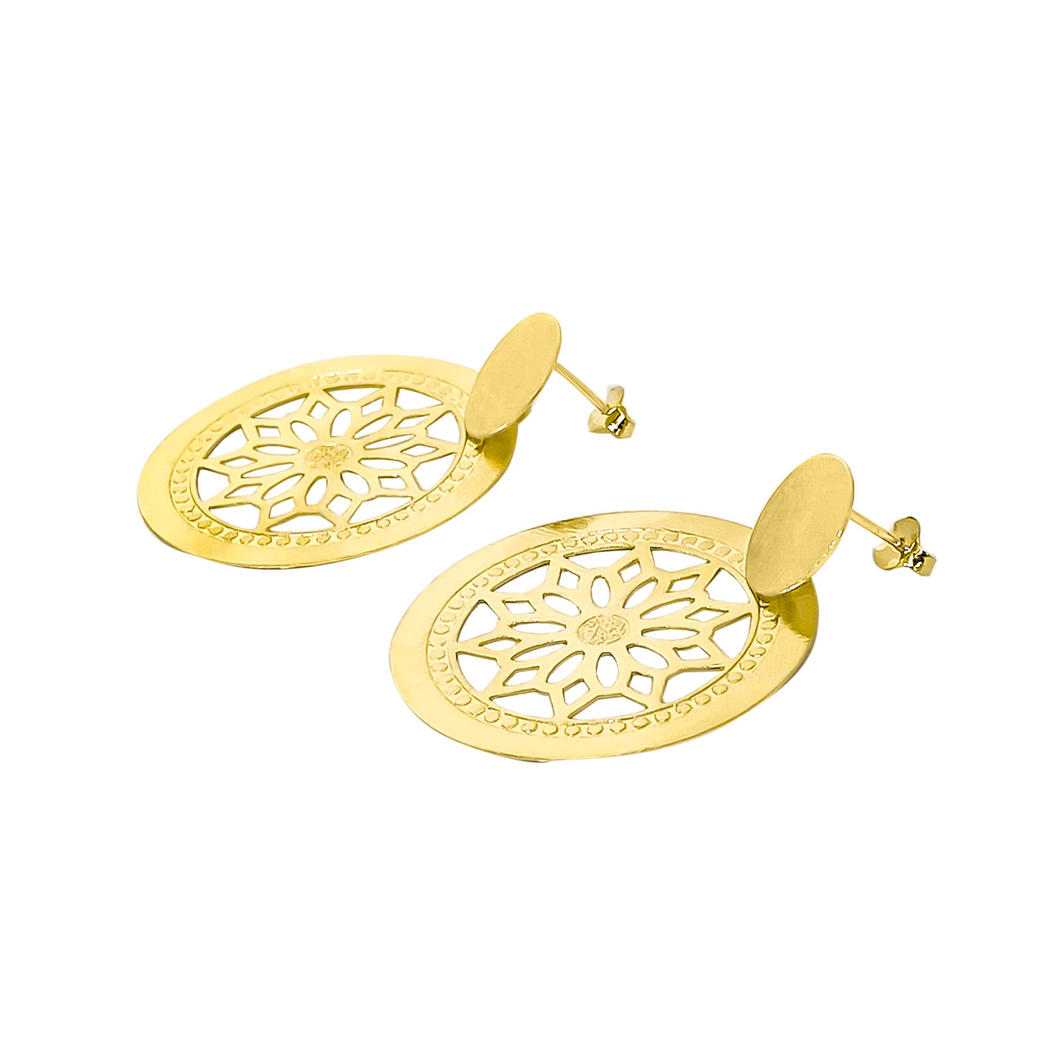 AROS ANDREA COGGIOLA JOYAS REDONDOS FLOR CALADA ENCHAPADO ORO 18K - 2