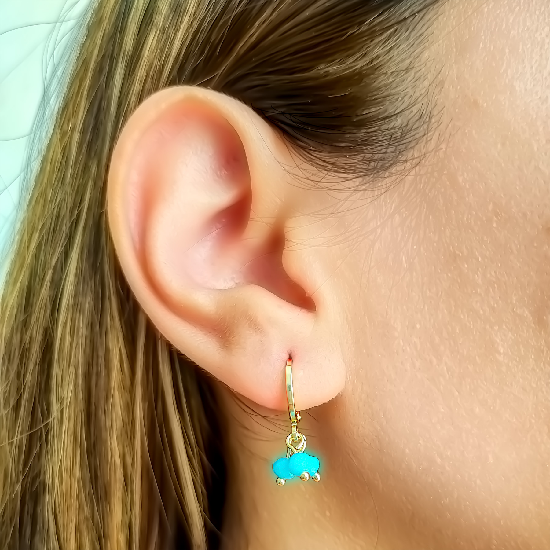 AROS ANDREA COGGIOLA JOYAS ARGOLLAS CRISTALE CELESTE COLGANDO ENCHAPADO ORO 18K - 2