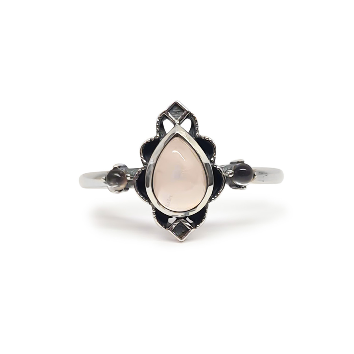 ANILLO ANDREA COGGIOLA JOYAS PLATA FINA 925 LOTO CUARZO ROSA #14 ENVEJECIDO - 1