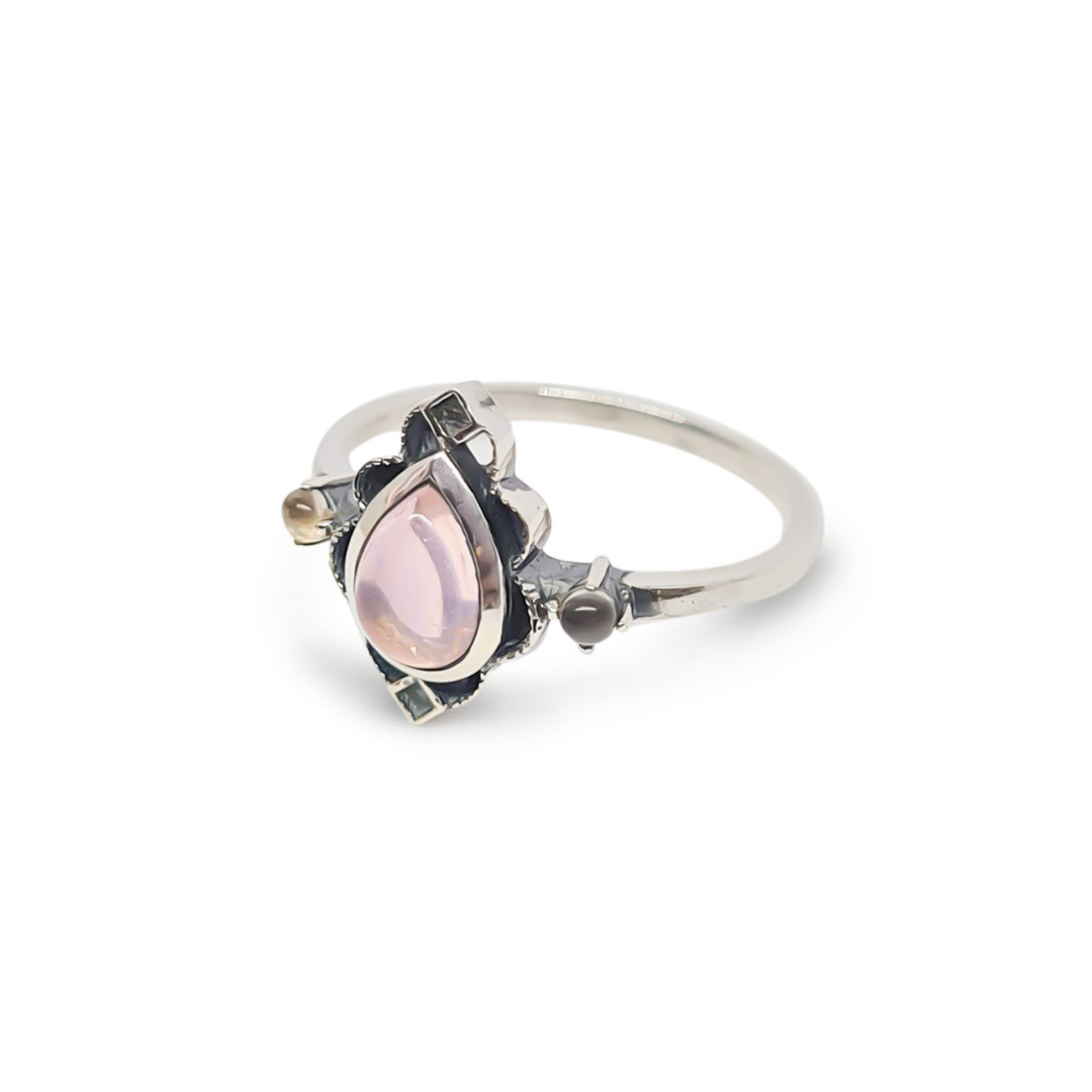 ANILLO ANDREA COGGIOLA JOYAS PLATA FINA 925 LOTO CUARZO ROSA #14 ENVEJECIDO - 2