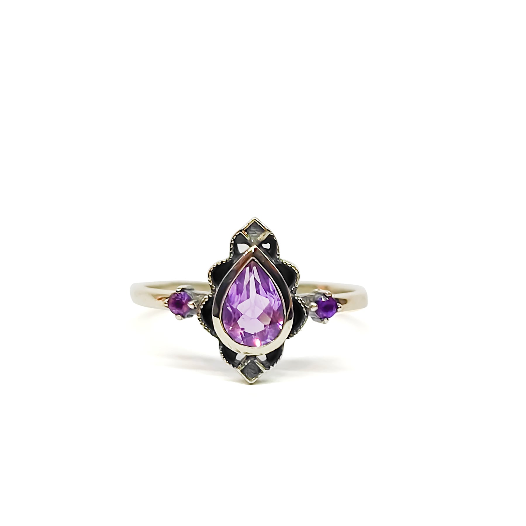 ANILLO ANDREA COGGIOLA JOYAS PLATA FINA 925 LOTO AMATISTA #14 ENVEJECIDO - 1