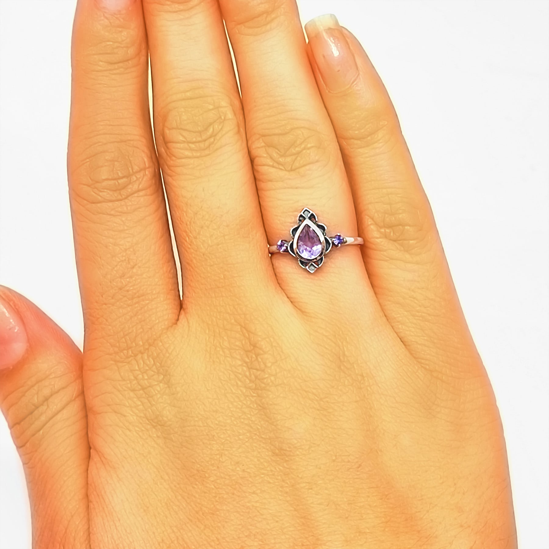 ANILLO ANDREA COGGIOLA JOYAS PLATA FINA 925 LOTO AMATISTA #14 ENVEJECIDO - 3